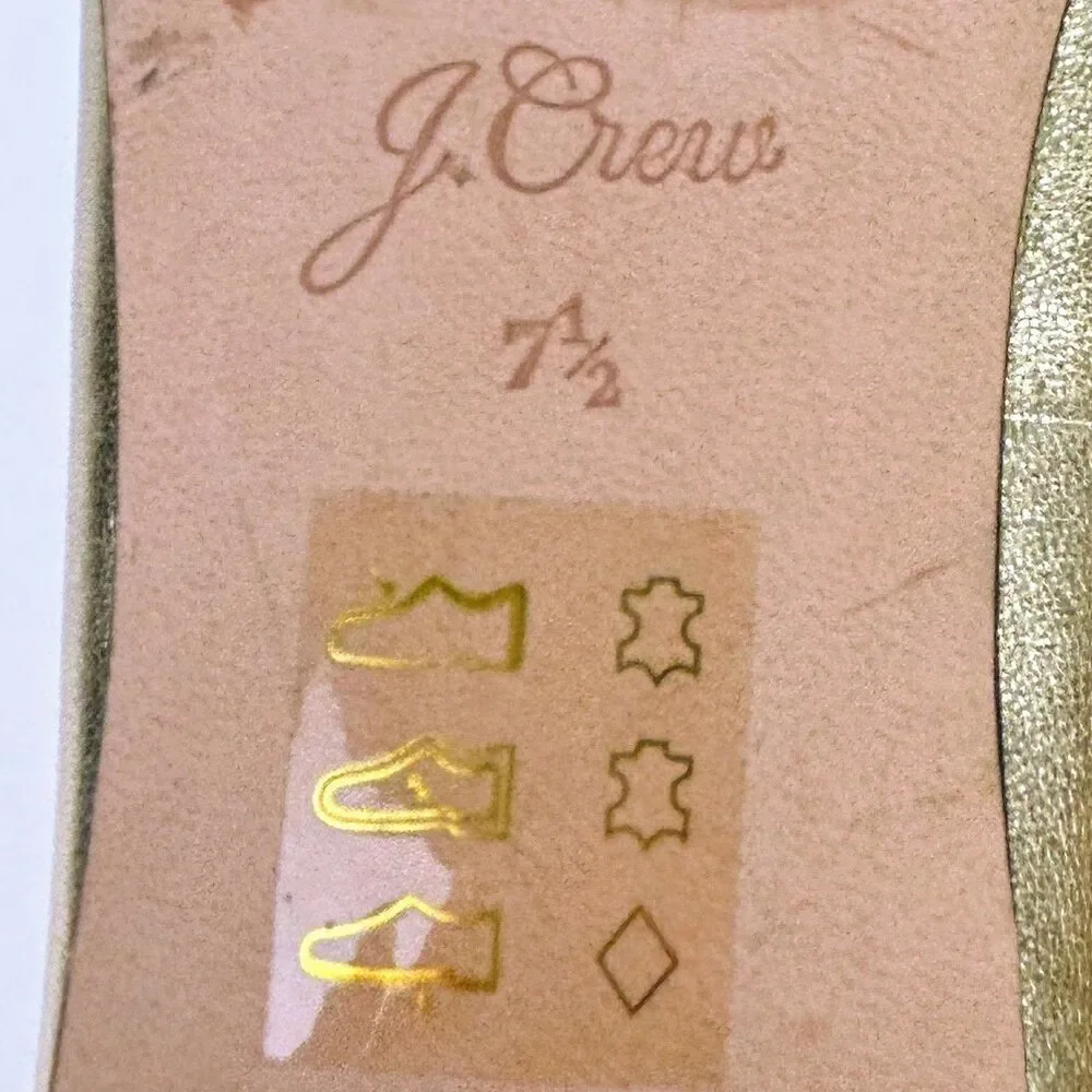 J. Crew Elvie Gold Metallic Ballet Flats Leather Almond Toe Shoes Black Trim 7.5